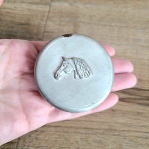 Fine Pewter Seagull Pugwash NS Canada round pewter pill box with horse.